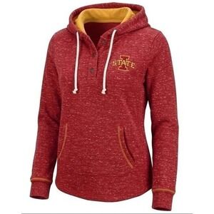 Iowa State Cyclones Colosseum Women's Snap Neck Hoodie‎ Red Heathered Fleece